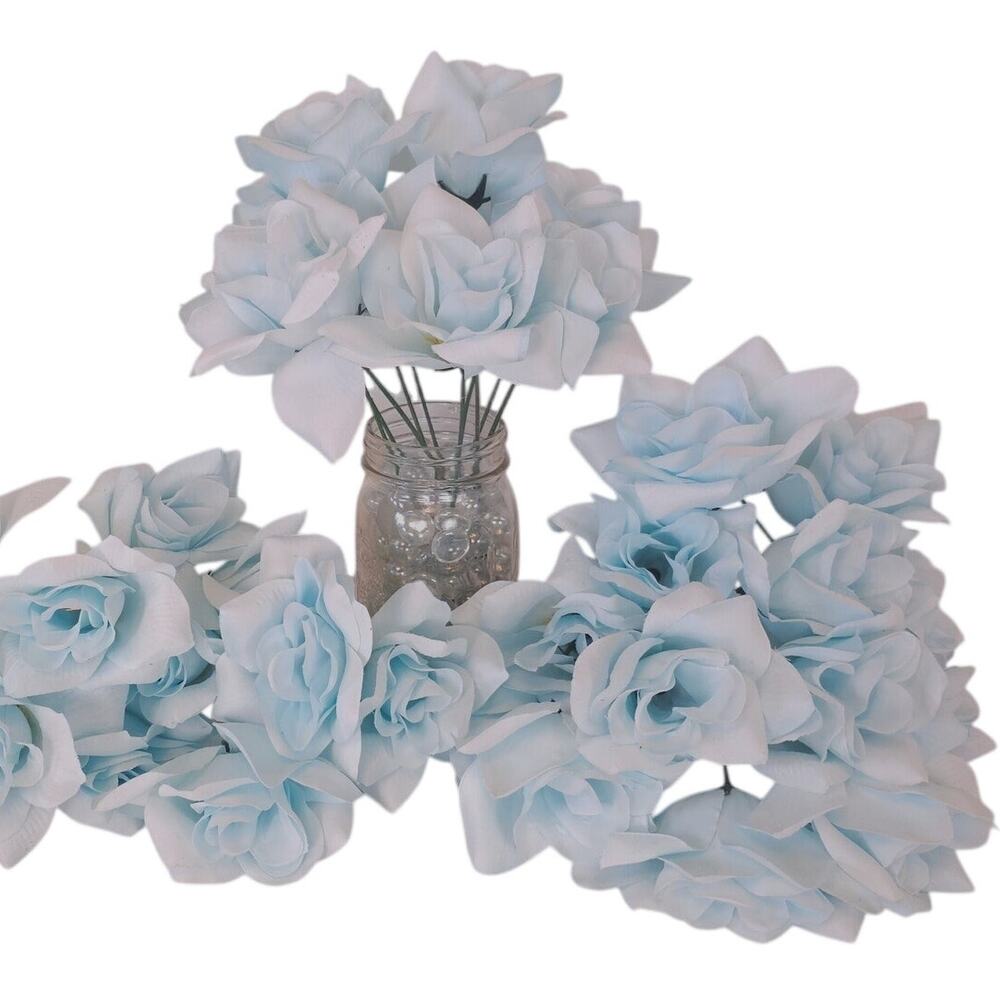 45 Baby Blue Powder Blue Artificial Silk Roses 3in Short Stem Wedding Flowers